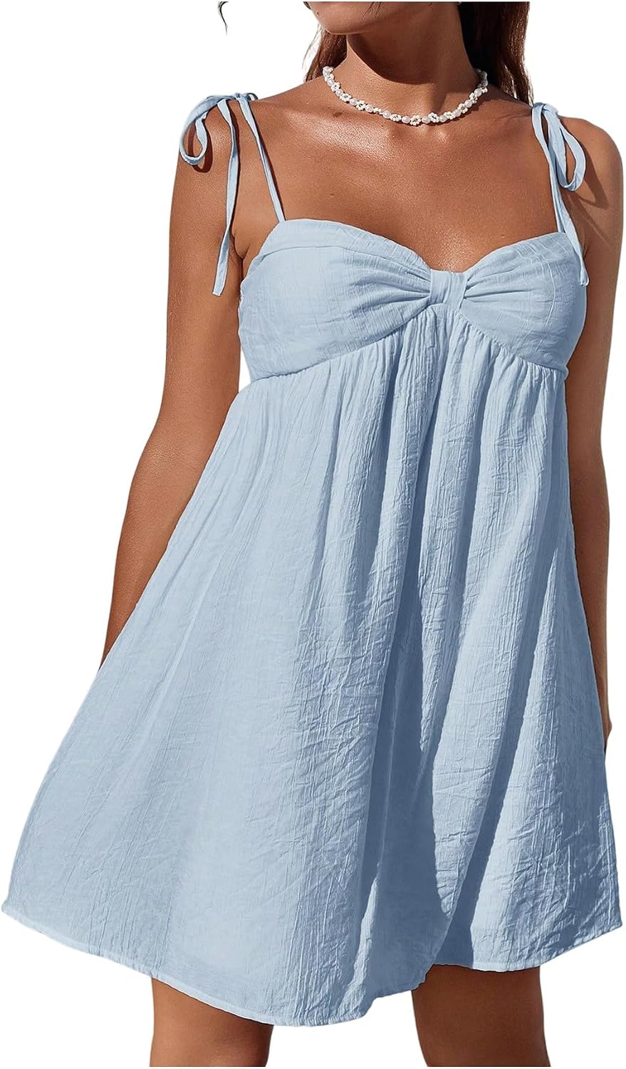 Floerns Women's Bowknot Tie Shoulder Cami Dress Sleeveless A Line Vacation Mini Dresses