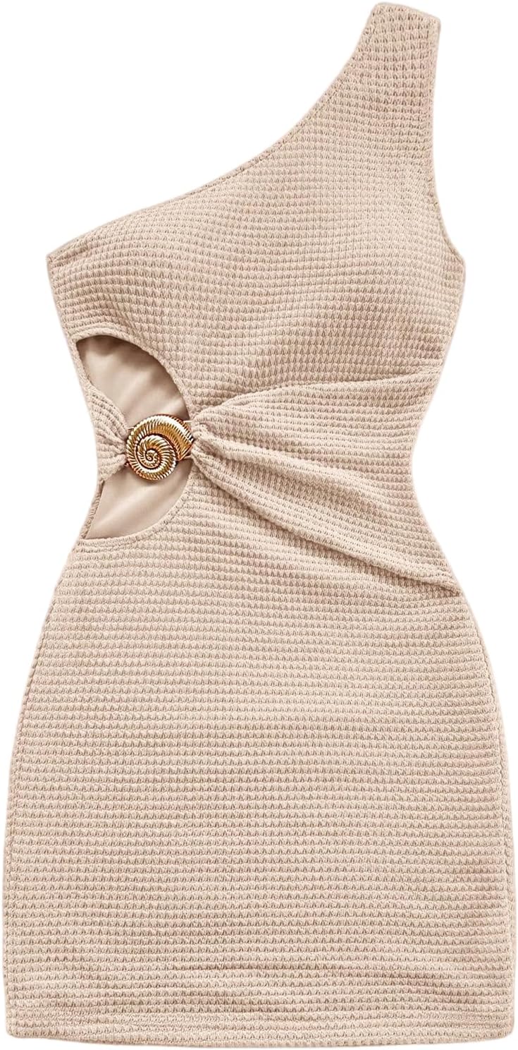 Floerns Women's Cut Out One Shoulder Mini Dress Textured Beach Bodycon Dresses